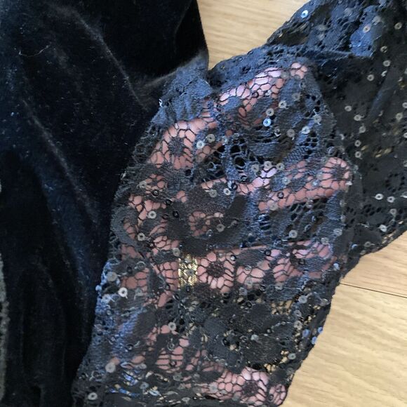 Velvet Sequins Lace M Gothic Dress Elvira Morticia Addams Cosplay Dark Fairy - Picture 5 of 16